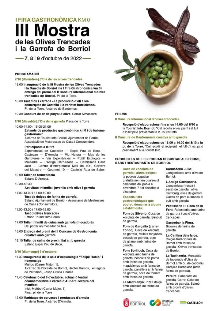 Programa de la fira gastronómica de Borriol